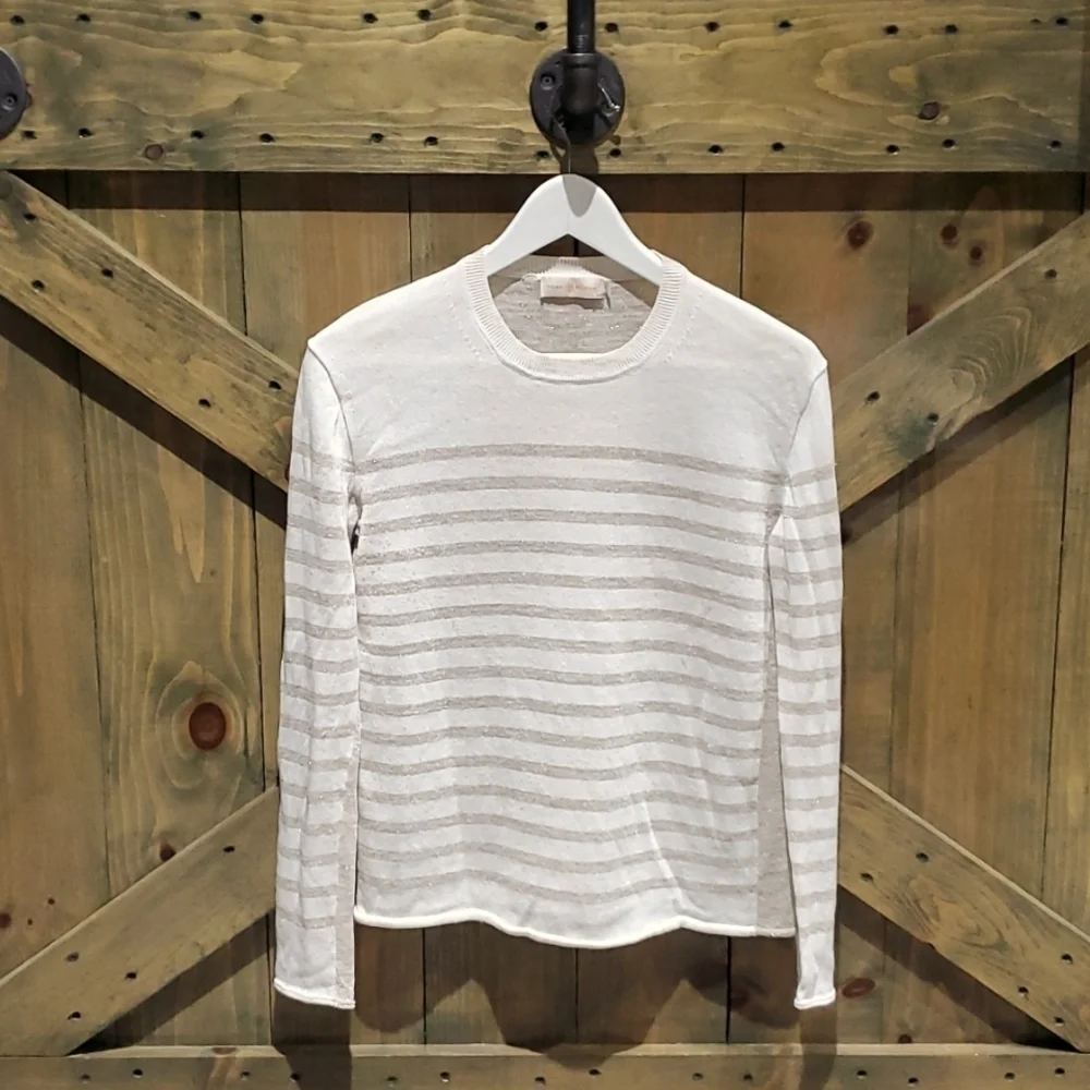 TORY BURCH LONG SLEEVE CREAM TOP WITH GOLD SHIMMER SIZE XS SHEER